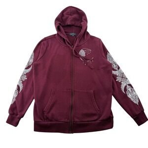 Warehouse One Hoodie Burgundy Womens Size XS whimsigoth Witchy Celestial Moon